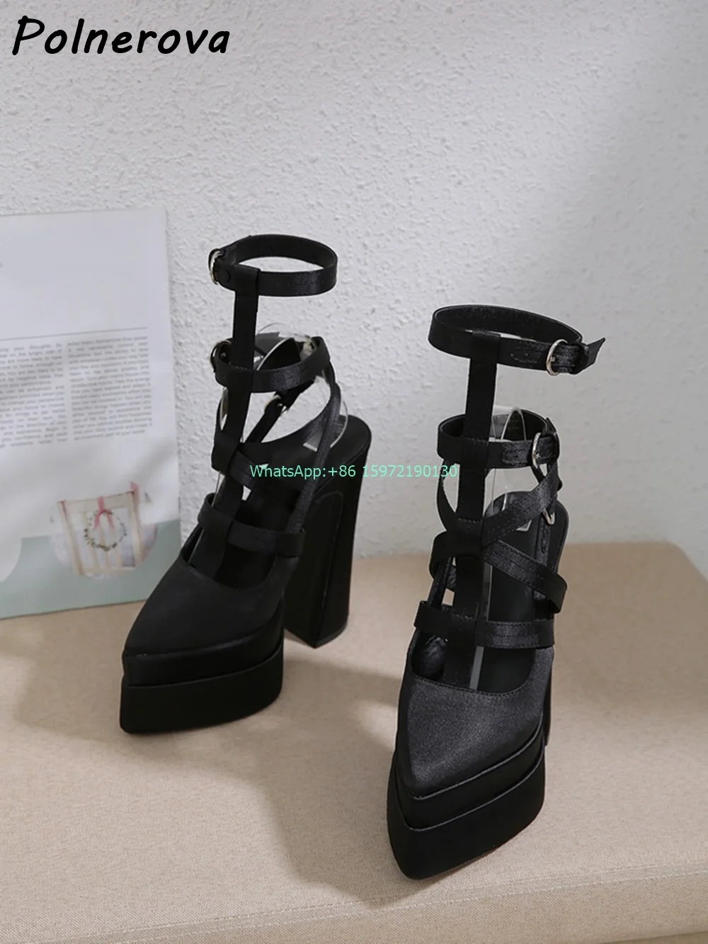 Сандалии на платформе с узкими ремешками открытый носок толстый каблук пряжка