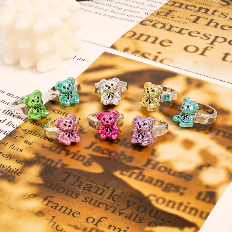 Новинка 2022 кольца в стиле ретро с цветным медведем для женщин и девушек милое