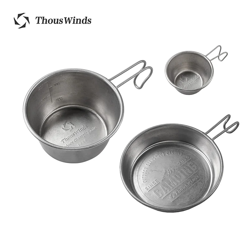 Thous Winds 2/3pcs Set Camping Tableware Outdoor Stainless Steel Sierra Cup Picnic Cooking Pan/Bowl/Plate Portable Mini Cookware