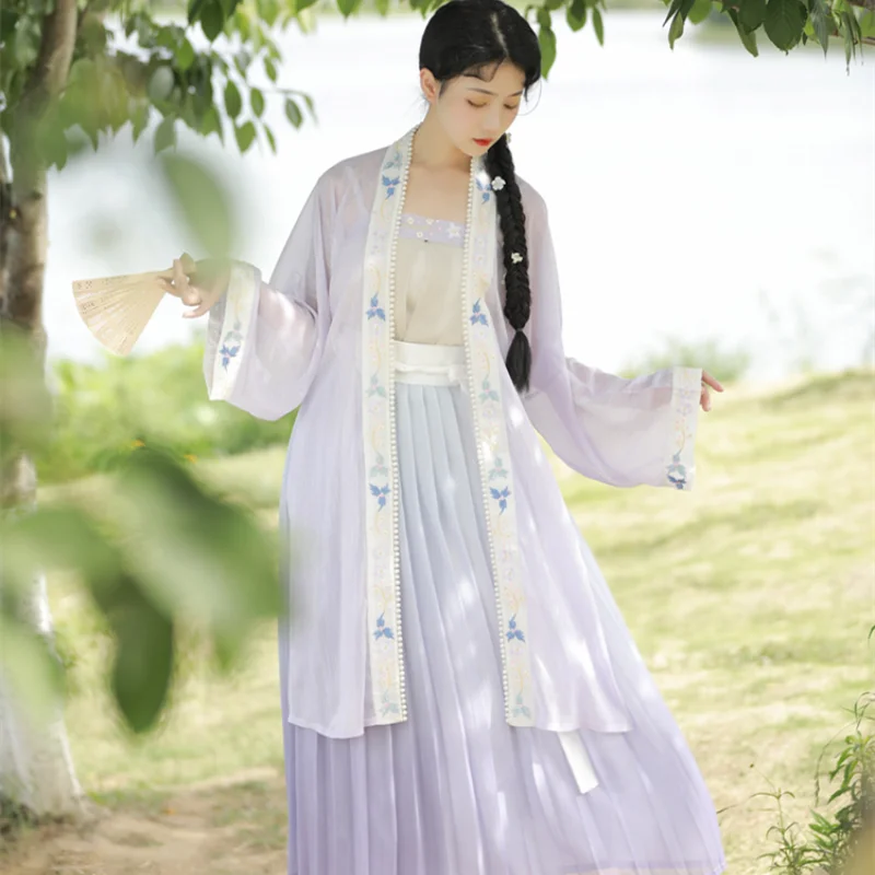 

Весенний комплект в китайском традиционном стиле, женское фиолетовое сказочное платье ханьфу династии песен, костюмы с жемчужной вышивкой,...