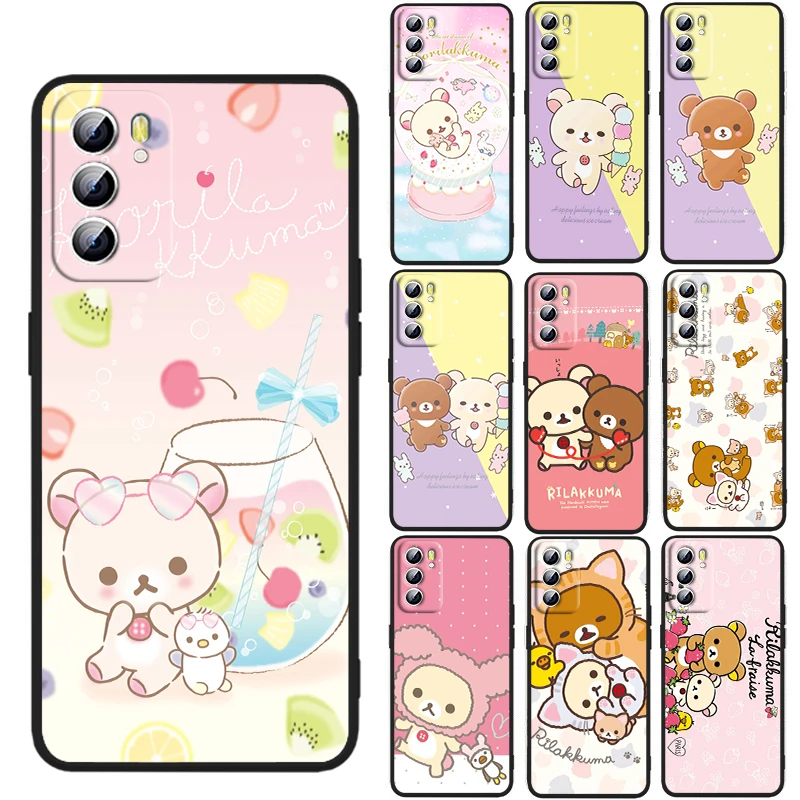 

Cartoon Cute Rilakkuma Doll For OPPO Reno 7 6 5 4 3 SE Z F Pro Plus 4G 5G Black Phone Case Silicone Cover Shell Funda Capa