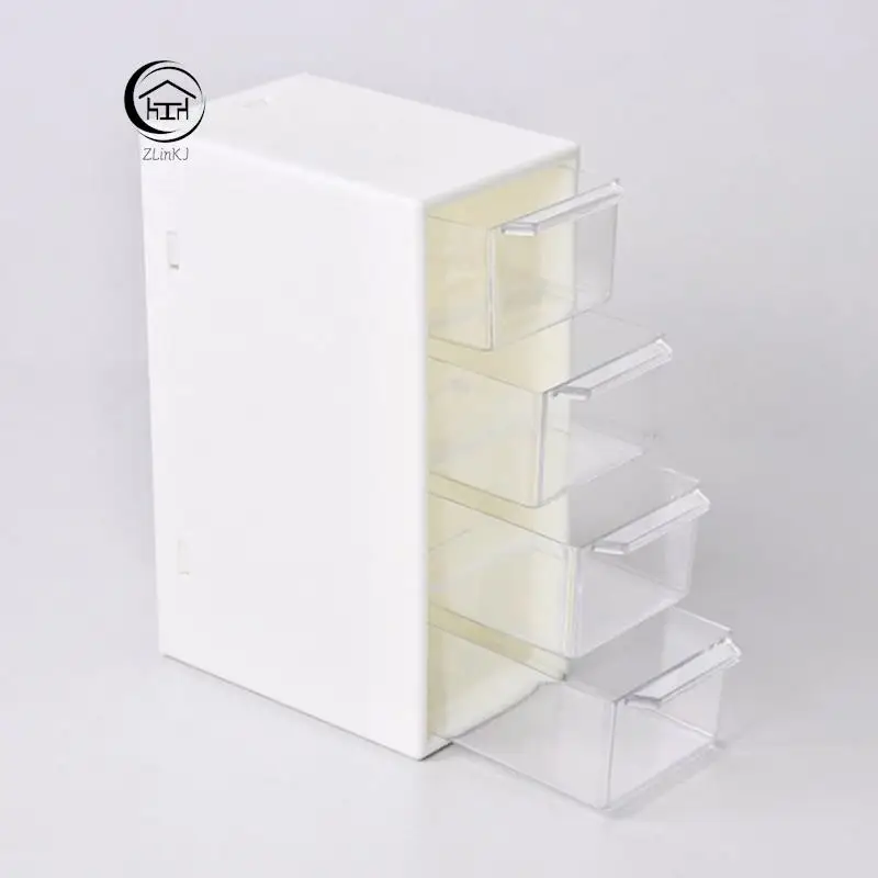 

White Desktop Cosmetic Storage Box with 4 Drawer Units Container Case Small Organizer Box for Office Home Makeup