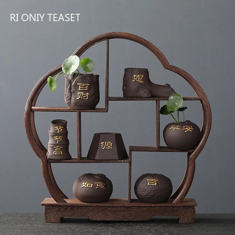 Фото Creative Purple Clay Tea Pet Fingertip Mini Flower Pot Hydroponic Plants Garden Bonsai Ornaments Boutique Tea Set Decoration №1