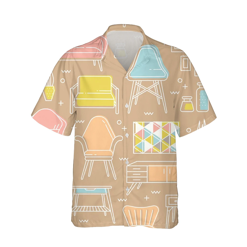 Jumeast New 3d Harajuku Creative Furniture Printed Hawaiian Shirt Men Short Sleeve Casual Shirts Mens Fashion Loose Streetwear