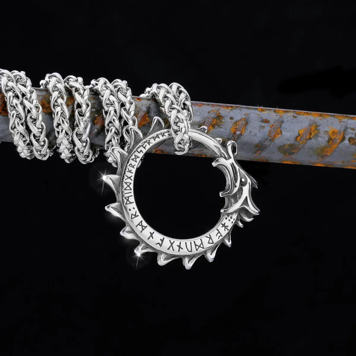 

Men's Never Fade Viking Self Devourer Stainless Steel Necklace Retro Amulet 24 Rune Pendant Scandinavian Fashion Jewelry Gift