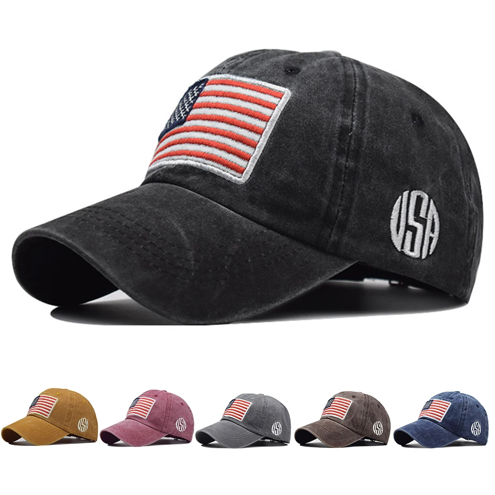 Simplicity Washed Distressed Baseball Cap All-match Flag Cotton Hat Outdoor Cycling Cap Golf Tennis Sports Hat Men and Women