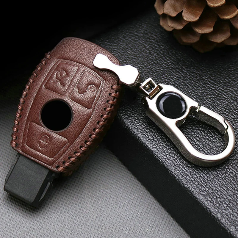 

Leather Car Key Case Cover For Mercedes Benz Accessories CLK W209 GLA W203 W204 W205 W211 W213 W177 W176 GLC CLA Metal Key Ring