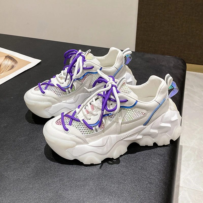 

Platform Women Shoes 2022 Designer Sneakers Fashion Outdoor Flats Causal Lace Up Shoes Female Breathable Ladies Footwear Mesh