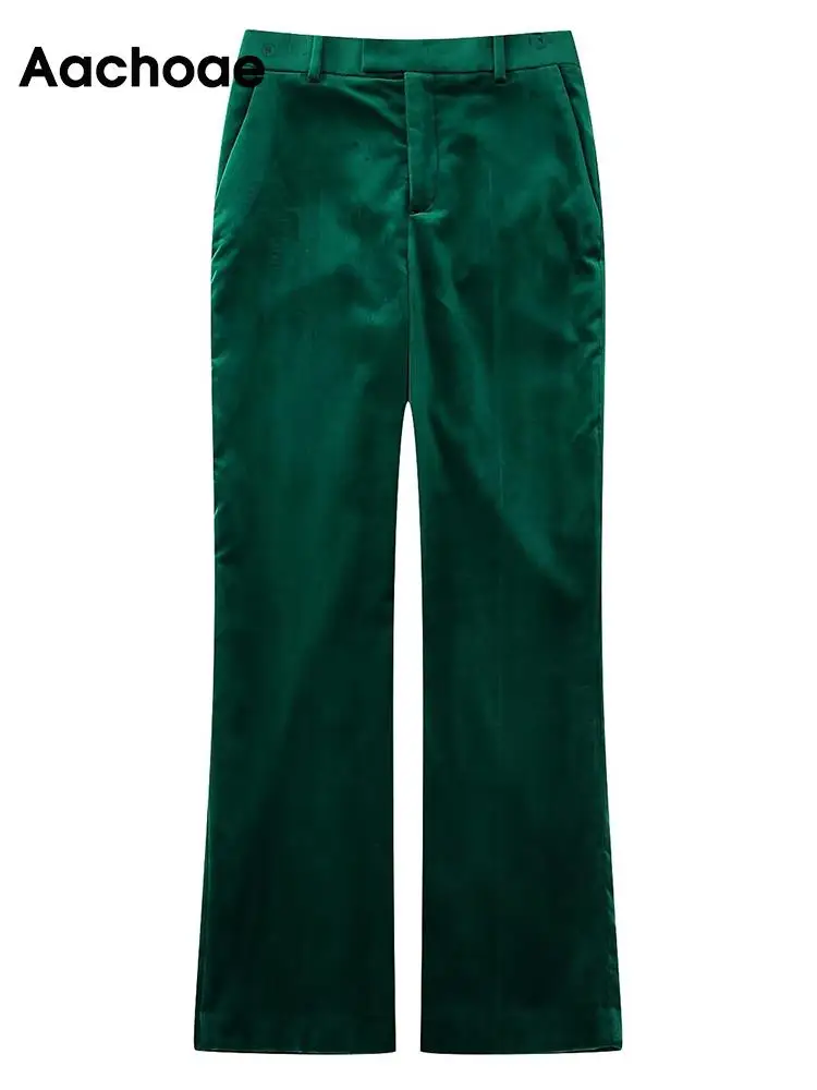 

Aachoae Women Fashion Solid Color Velvet Straight Pant Casual High Waist Zipper Fly Long Pants With Pockets Ladies Slim Trousers