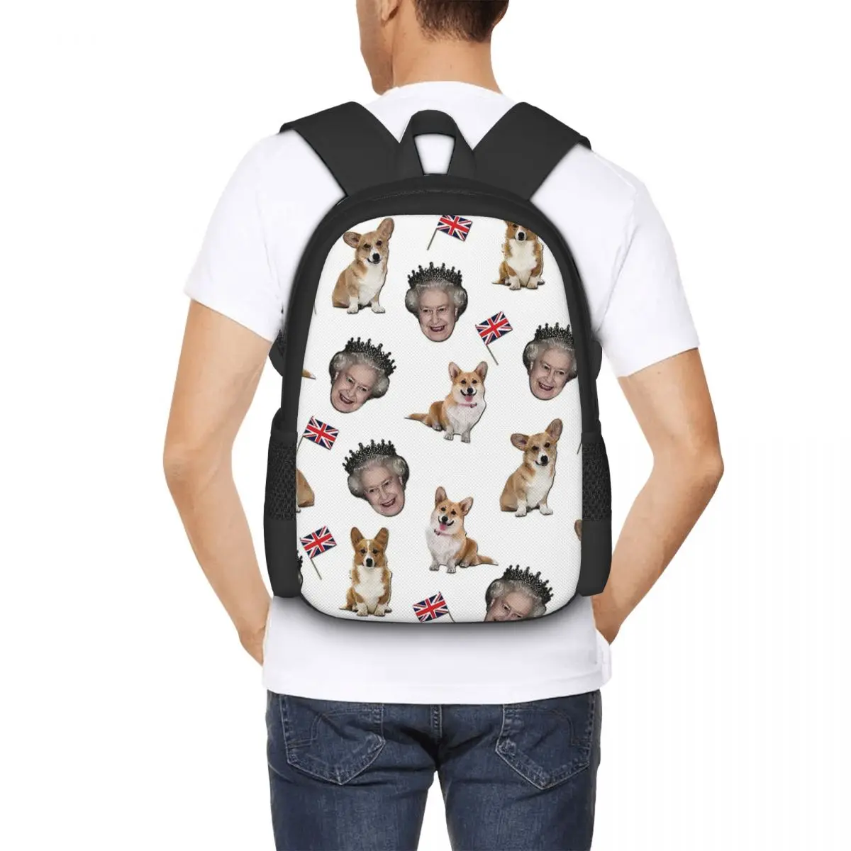 Queen Elizabeth And Corgis Pattern Backpack for Girls Boys Travel RucksackBackpacks for Teenage school bag