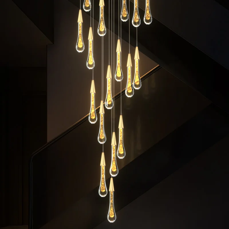 

2023 Modern Originality Water Drop Rotate Stairs Luxury LED Crystal Chandelier For Exhibition Hall Lobby Drawing Room