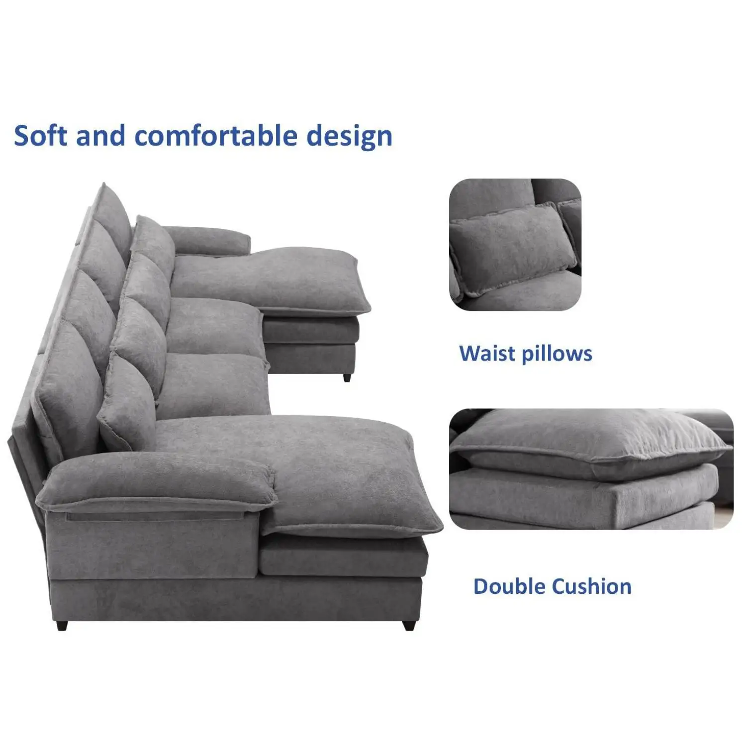 U-образный модульный секционный диван 6-местные сиденья Corne с поясной подушкой