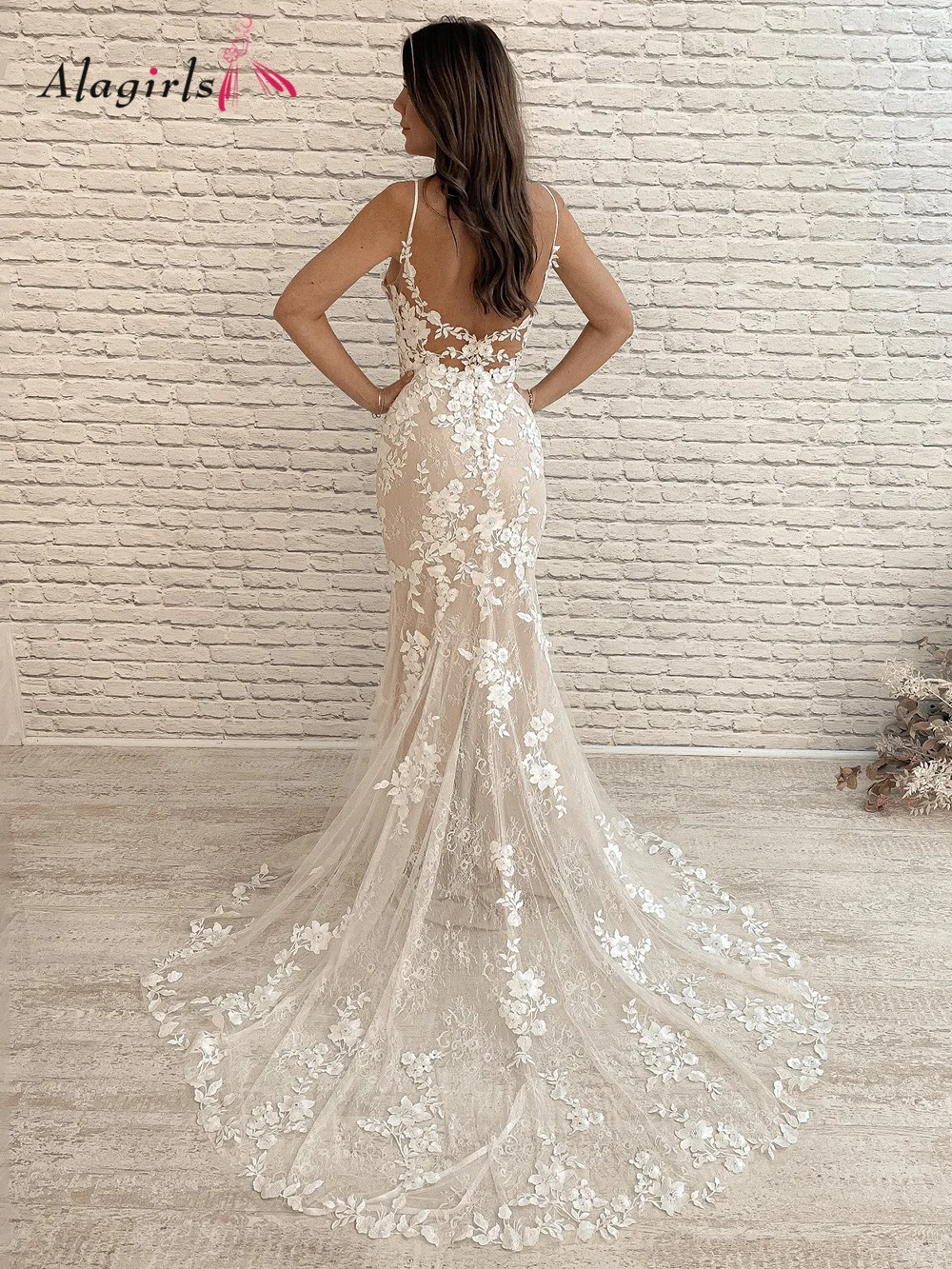 

Alagirl Mermaid Wedding Dress Lace Wedding Dresses for Women 2022 Bride Straps Boho Wedding Gown Luxury Beach Bridal Dressing