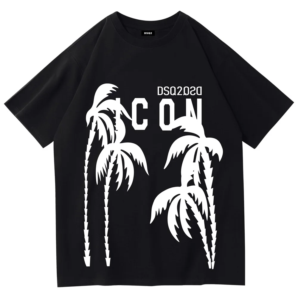 

Мужская летняя футболка DSQ2, Повседневная Свободная хлопковая футболка с коротким рукавом для пары, Пляжная уличная футболка с принтом в сти...