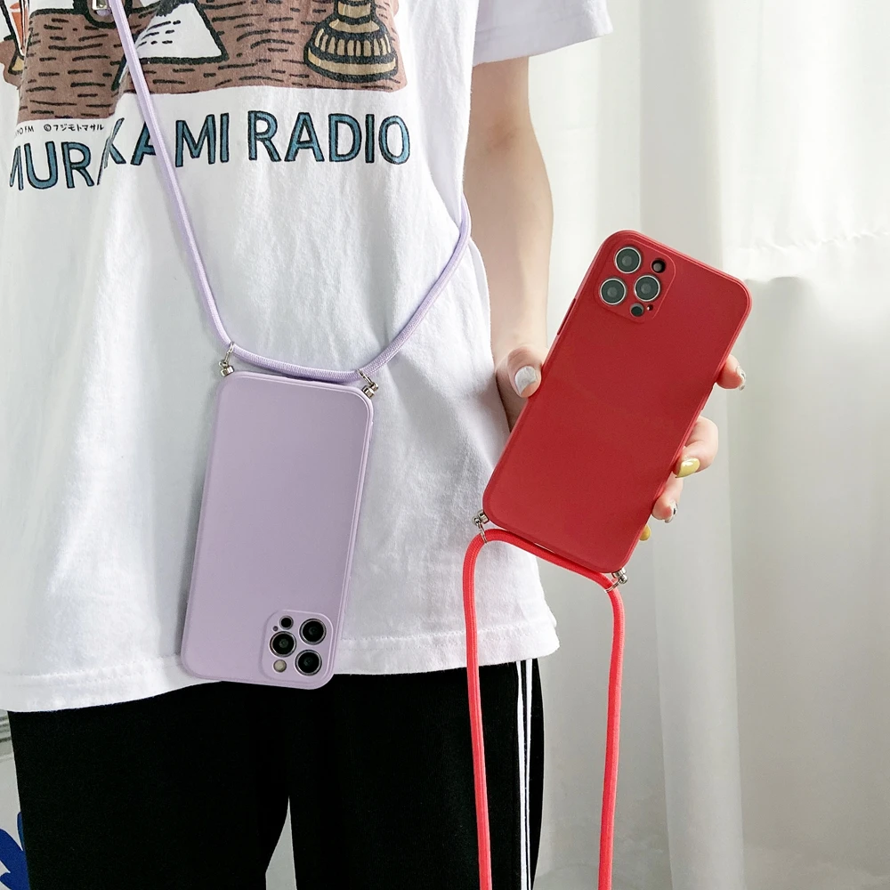 Crossbody Necklace Strap Lanyard Cord Phone Case For Realme 2 5 5i 5s 5 6 6i 6s 7 7i 8 Pro 8i Liquid Silicone Soft Back cover