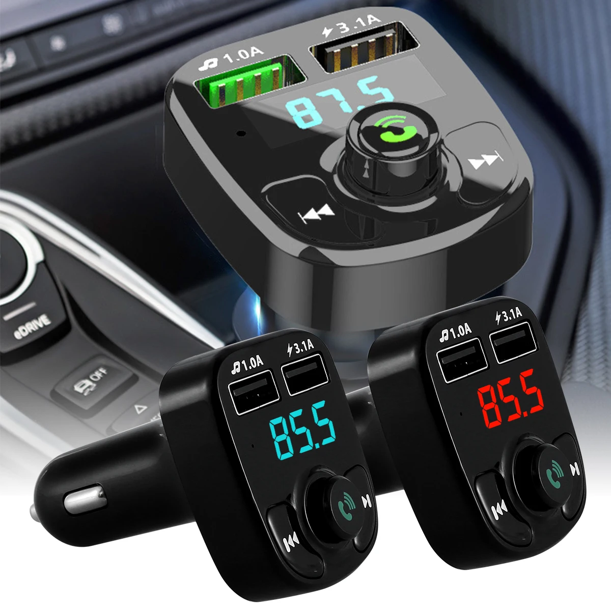 

Fast Charging Music Player Hands Free Call Bluetooth FM Transmitter for Car Wireless Radio Adapter Car MP3 Player Dual USB Ports