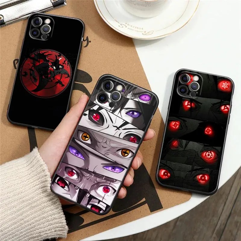 

Anime Japan Ninja Naruto Eyes Phone Case for iPhone 7 8 Plus SE 2020 11 12 13 Pro Xs Max Mini XR Case Black Soft Silicone Cover