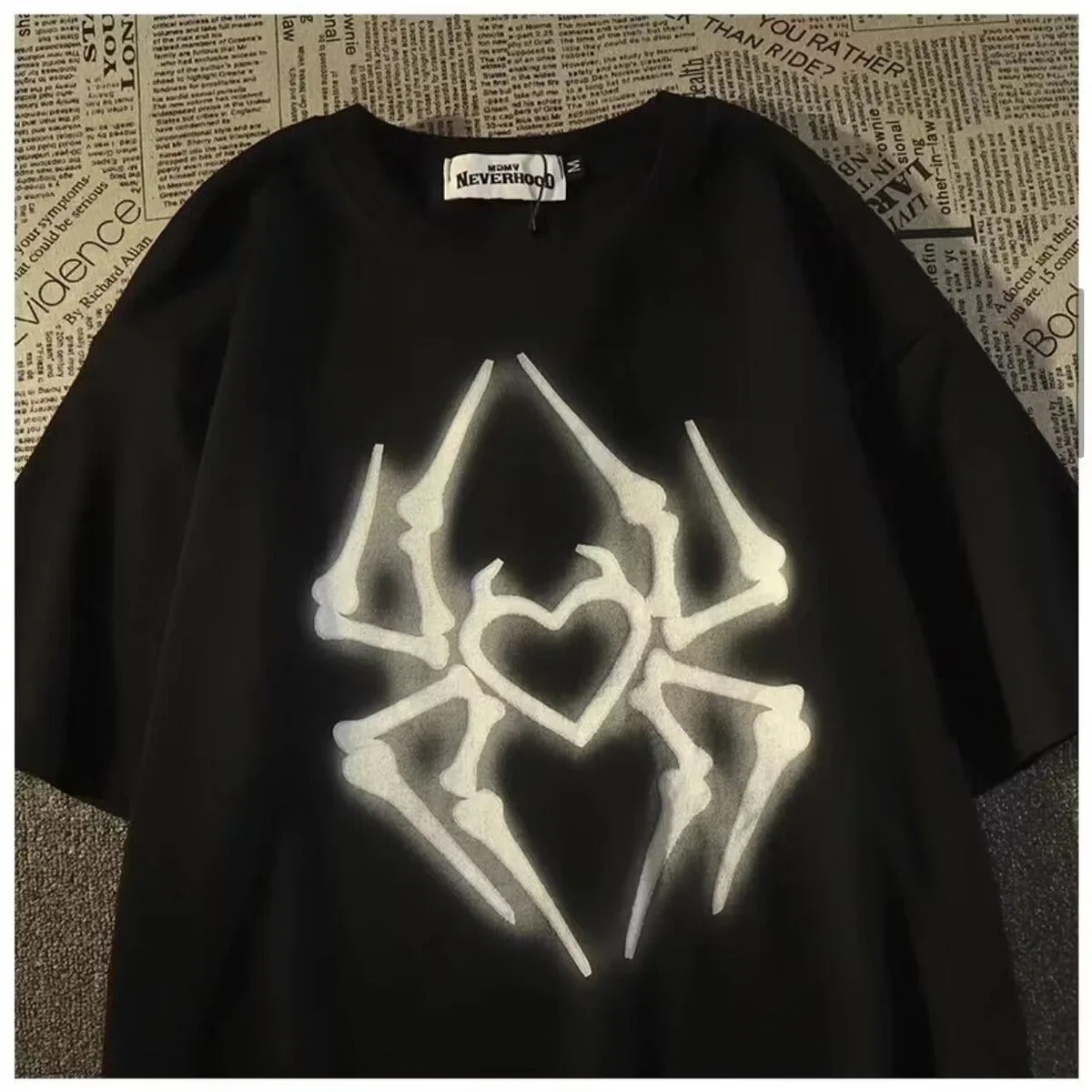 

American Retro Street oversized t shirt Cotton Super Handsome Spider Print Short Sleeve T-shirt Summer New Loose Couple Top