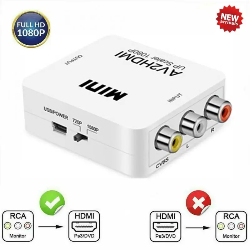 

RCA AV To HD Converter AV/CVSB L/R Video Box HD 1080P 60Hz AV 2 HDMI-Compatible Support NTSC PAL Output For Monitor Display