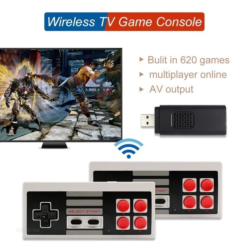 

Handheld USB TV Game Console Stick 8 Bit Wireless Controller Build In 620 Classic Video Games Double Players Support AV
