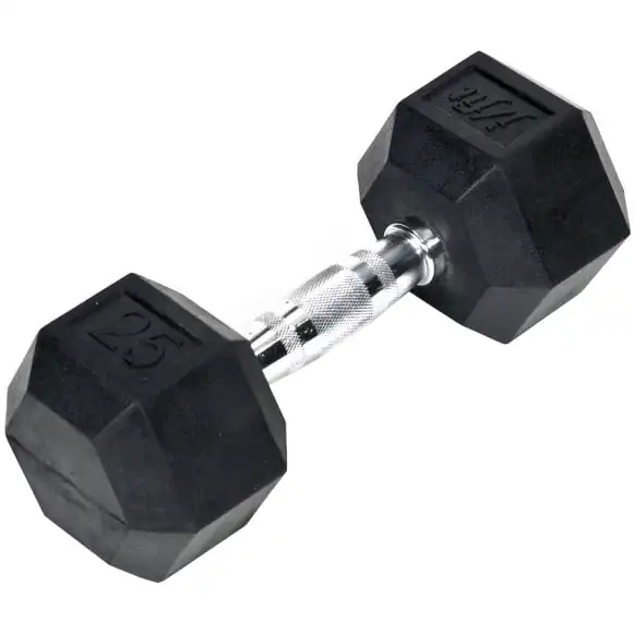 

25lb Rubber Hex Dumbbell, Single