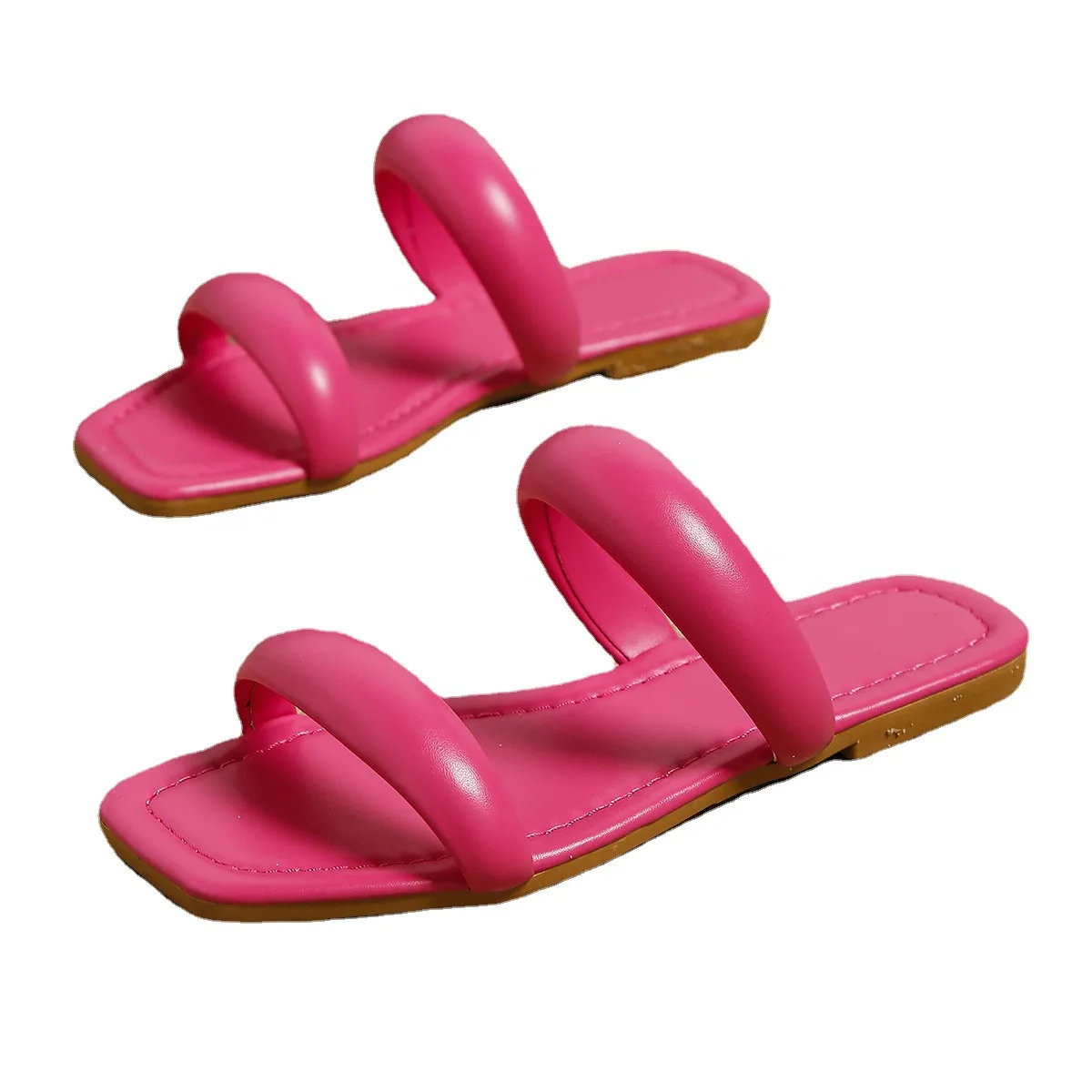 Summer Rose Red One Line Flat Bottom Women Sandal Hollow Out Fashion Sandals Sand Outdoor Slippers Non Slip Women Sandals