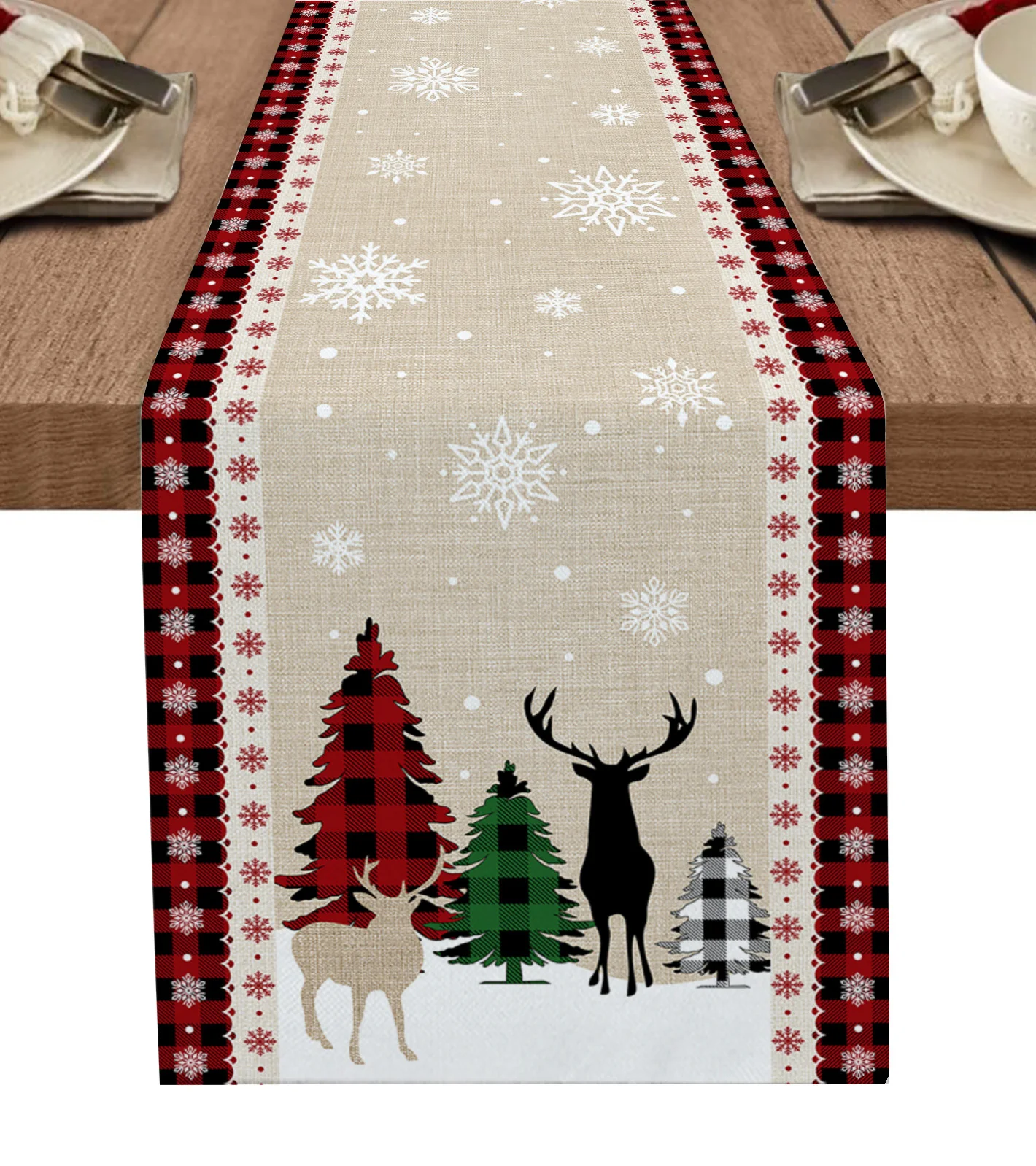 

Christmas Snowflake Elk Table Runner Christmas Dinner Table Cloth Wedding Party Decor Cotton Linen Tablecloth