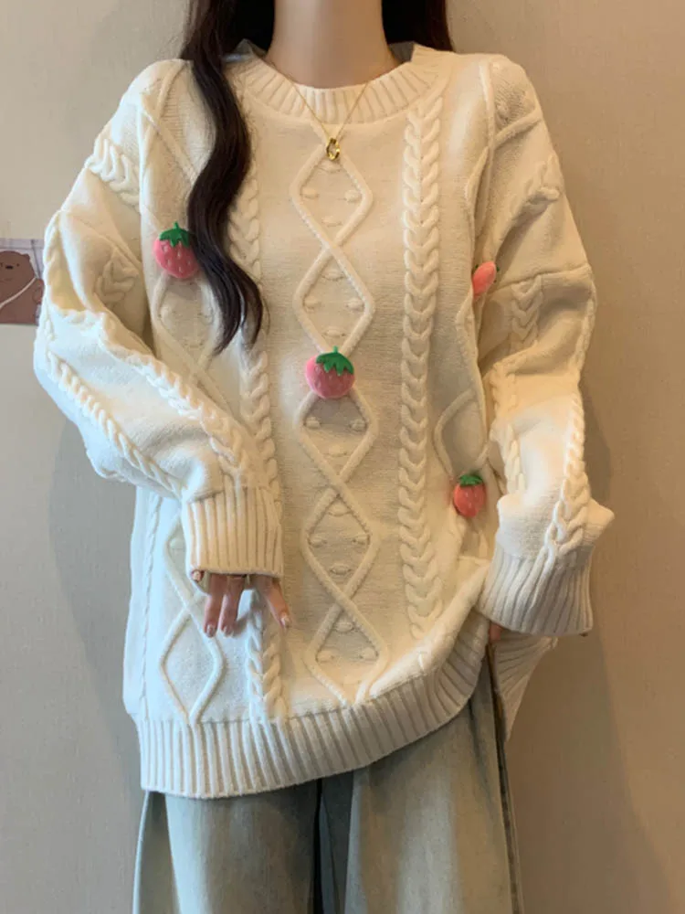 Съемный трехмерный клубничный пуловер для отдыха вязаный свитер новинка 2024