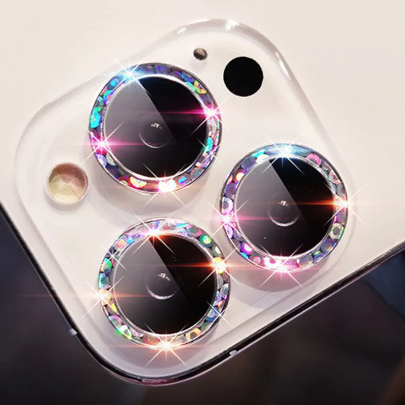 

Colorful 3D Glitter Bling Camera Lens Tempered Glass for iPhone 14 13 12 Pro Max Mini Plating Ring Protector Paste Film