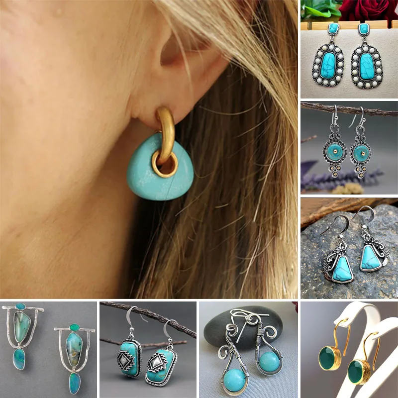 

Vintage Delicate Turquoise and Water Drop Earrings, Bohemian Style Jewelry
