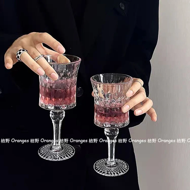 

190/270ml Cocktail Vintage Relief Tall Champagne Glass Transparent Glasses Drinking Drinkware Wine Goblet Juice Cups Glassware
