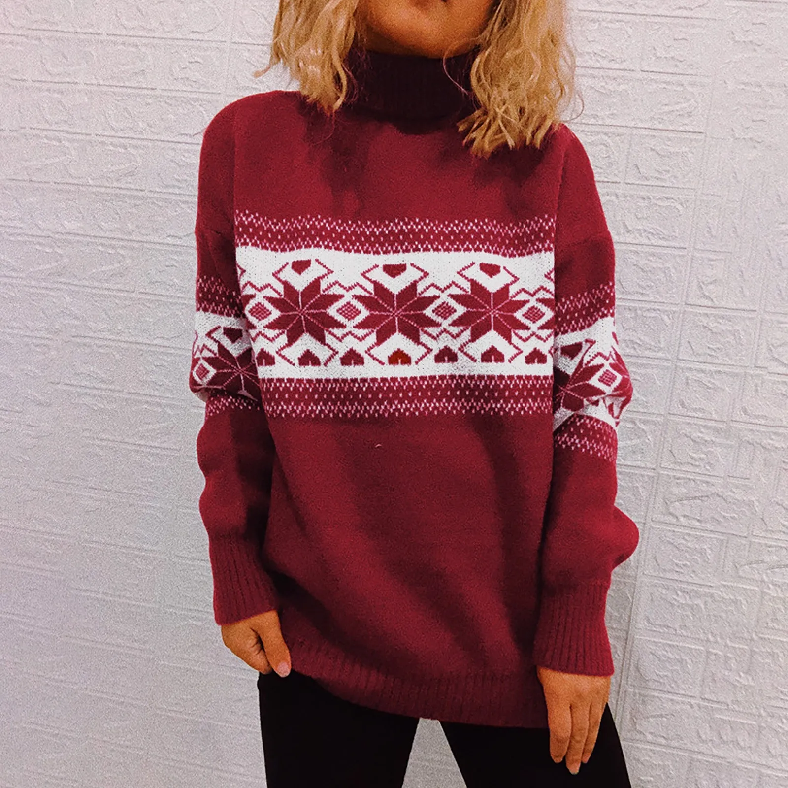 

Christmas Knitted Pullover Sweaters Women Snowflake Printed Jumper Sweater Female Autumn Winter Warm Casual Loose Streetwear