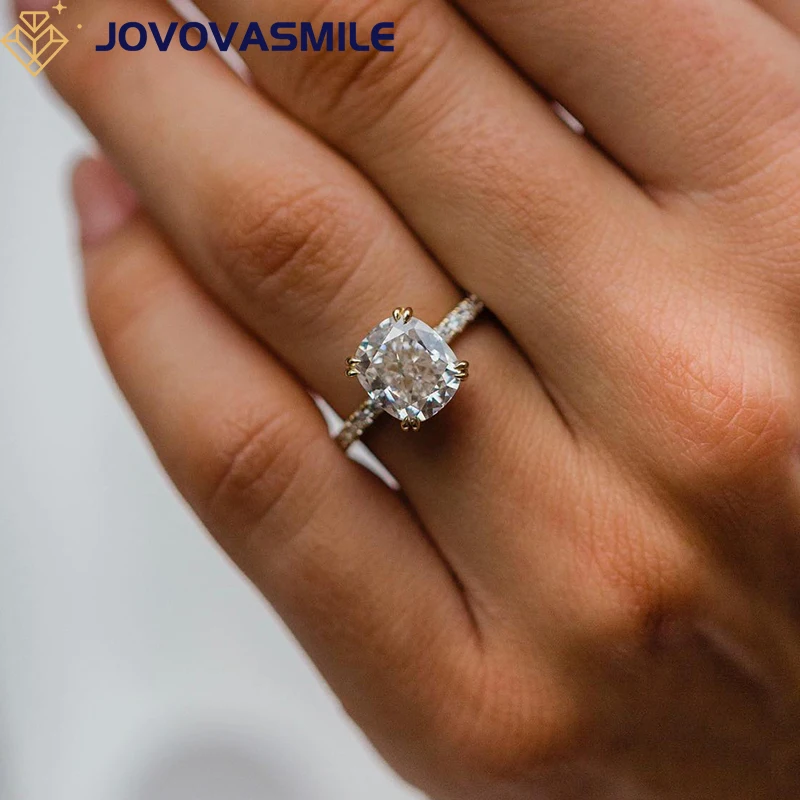 JOVOVASMILE GRA Moissanite Ring For Woman 3.5 Carat 9x8mm Crushed Ice Hybrid Cushion Cut 18k Yellow Gold 585 Donut Double Claw