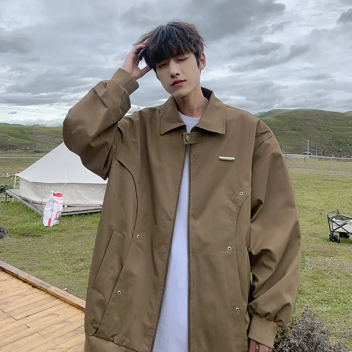 Свободная куртка-бомбер в американском стиле для мужчин новинка весны и осени 2025