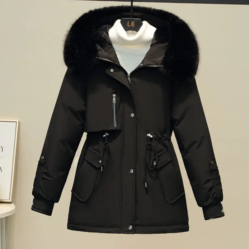 Autumn Winter Down Cotton Jacket Women's Long Korean Version Fur Collar Parker & Cashmere Slimming Cotton-padded Jackets Coat