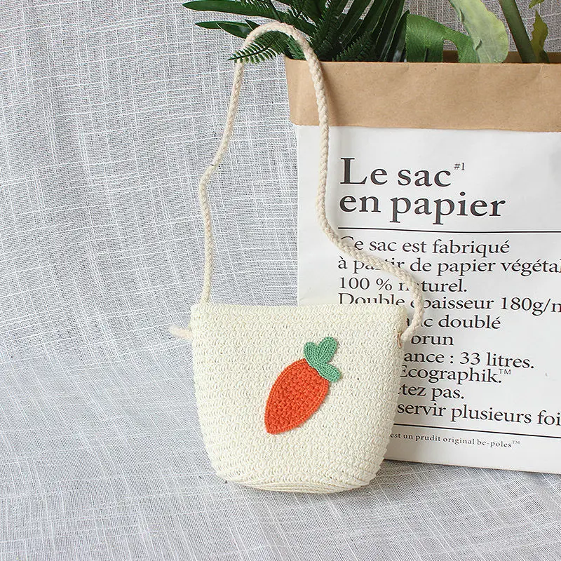 Lovely Children's Straw Mini Crossbody Bag Cute Kids Princess Accessories Shoulder Bag Handmade Woven Baby Girls Mini Coin Purse