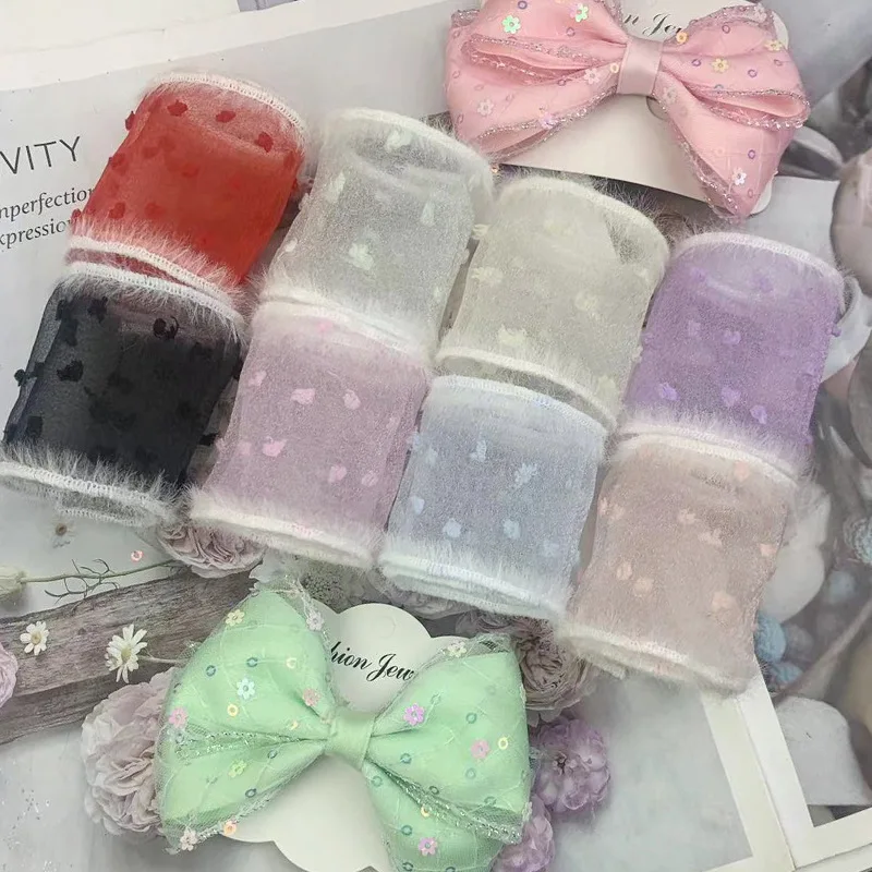 Лента из органзы с меховыми крапками для поделок ручной работы повязки на голову