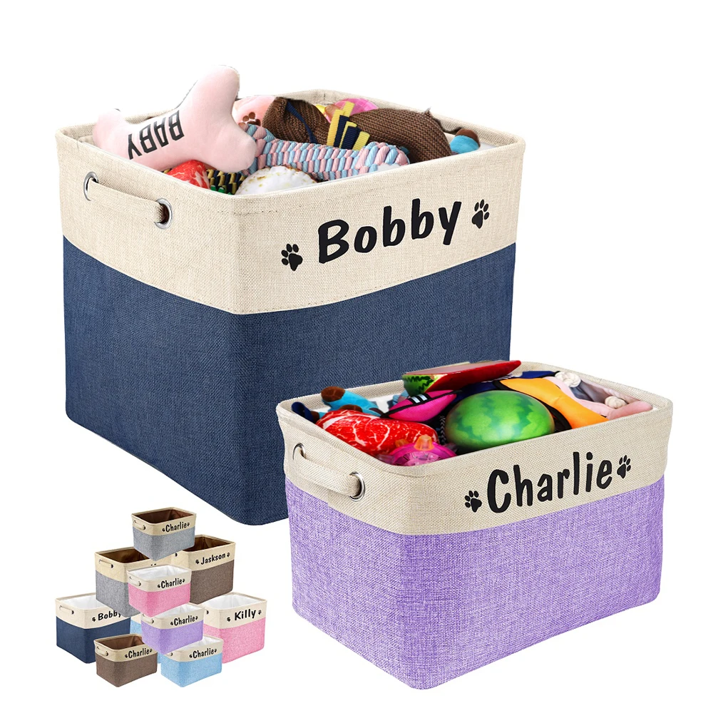 

Custom Dog Basket Box Folding Pet Toy Storage Box Free Print Name Paw Dogs Baskets For Dogs Toys Clothes Shoes Dog Accessories