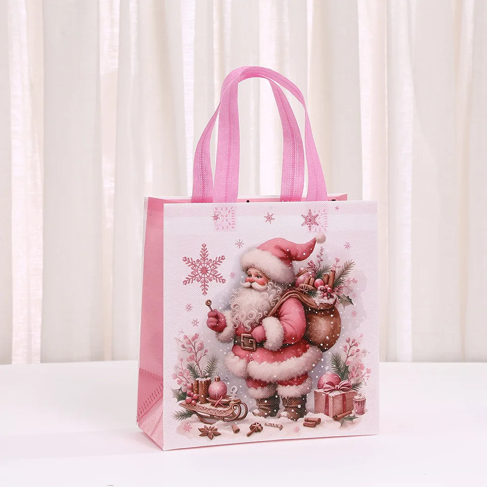 Рождественские пакеты нетканые розовые