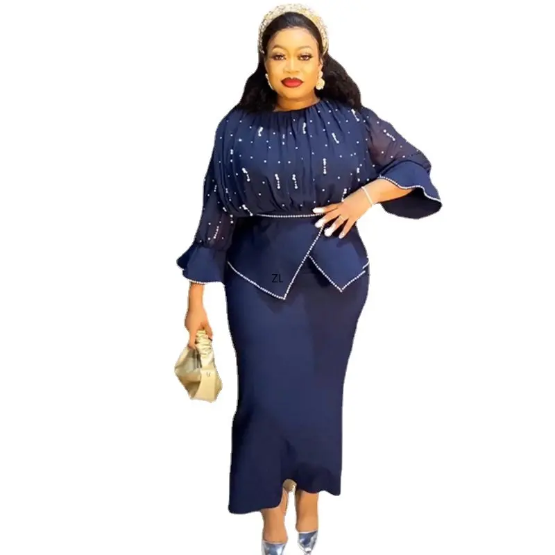

African Dresses For Women Two Pieces Set Tops And Skirts Suits Dashiki Ankara Print Outfits Plus Size Office Lady Clothing 2023