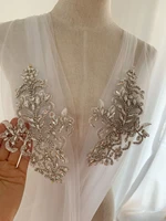 silve french bead applique heavy rhinestone floral bodice crystal patch for wedding dressparty gownbridal sash headpiece