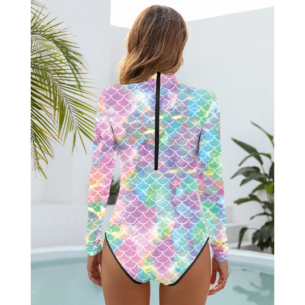 NADANBAO Summer Mermaid Sexy Print One Piece Swimsuit  Bathing Suits Women's Beach Long Sleeves Swim Wear Surfing Biquini