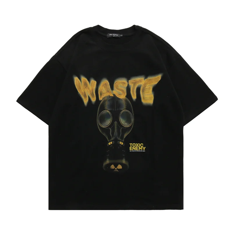 

Футболка мужская с принтом маски газа, уличная одежда в стиле хип-хоп, хлопковая Повседневная рубашка в стиле Харадзюку, черный топ с коротк...