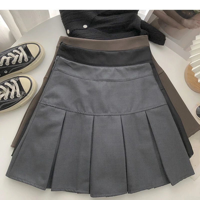 

Women Korean High Waist Pleated A-Line Skirt Ladies Harajuku Vintage Solid Mini Short Skirts Fashion Casual Streetwear Female