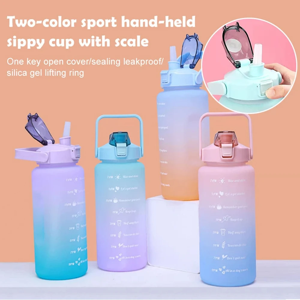 

2L Large Capacity Water Bottle For Portable Sport Drinking Cup With Handle Ring Leak-proof Outdoor Hiking Travel Water Bottle