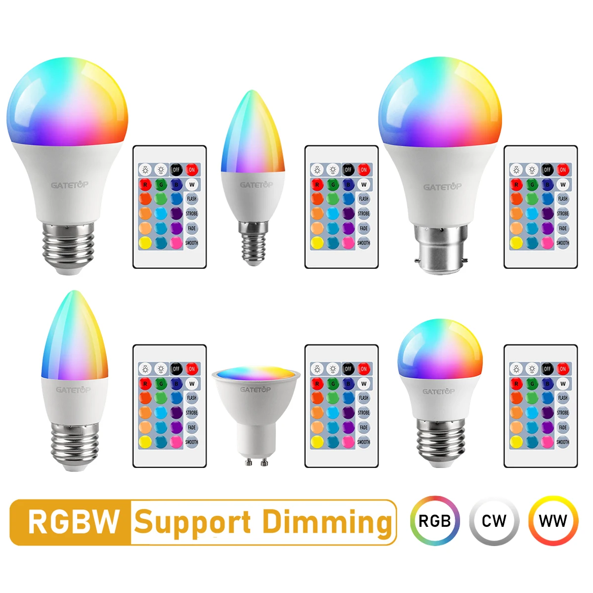 

2PCS/LOT LED RGB Lamp Bulb E27 E14 GU10 B22 AC120 AC220V Bombillas LED 6W 10W IR Remote Control Led Smart RGBW Lamp Home Decor