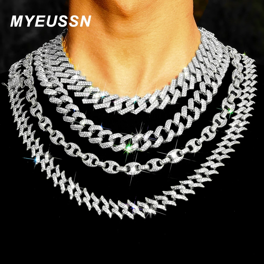 

Hip Hop Men Women Prong Cuban Link Chain Necklace Bling Iced Out Rhinestone Paved Miami Rhombus Cuban Necklace Jewelry Gift