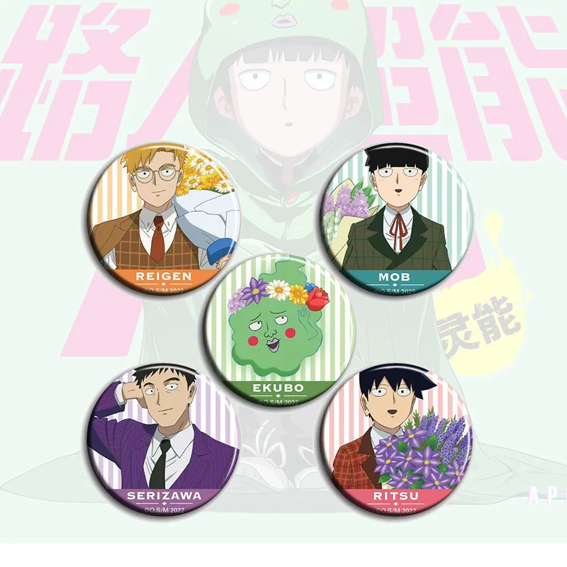 

5pcs/1lot Anime Mob Psycho 100 Reigen Ekubo Ritsu Figure 3539 Badges Round Brooch Pin Gifts Kids Toy