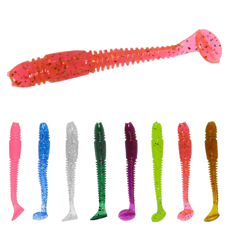 

1 Pcs Spiral Pattern T Tail Colored Lure 0.1g 5cm Bionics Soft Bait Artificial Silicone Soft insect False Bait Sinking Water