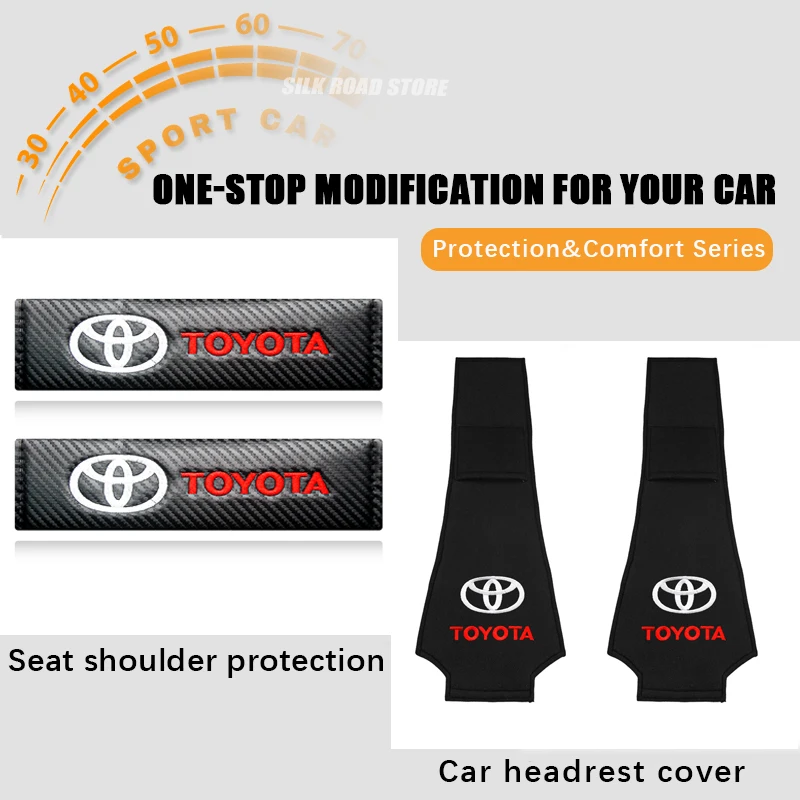 

Car Seat Belt Pads Carbon Fiber Leather Headrest Cover Safety Shoulder Strap Cushion Cover For Toyota Camry 40 Rav4 Mark Auris